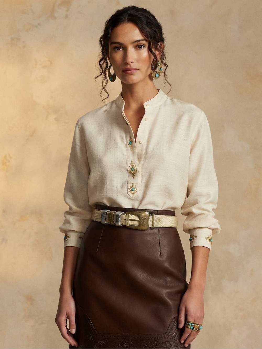 Streets Ahead White Leather, Gold & Sliver Western Belt